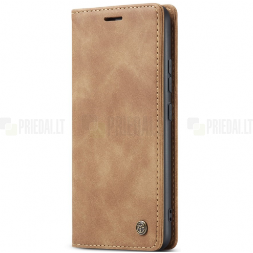 Samsung Galaxy S23 FE (Fan Edition) CaseMe Retro solīds atvēramais ādas melns maciņš - maks