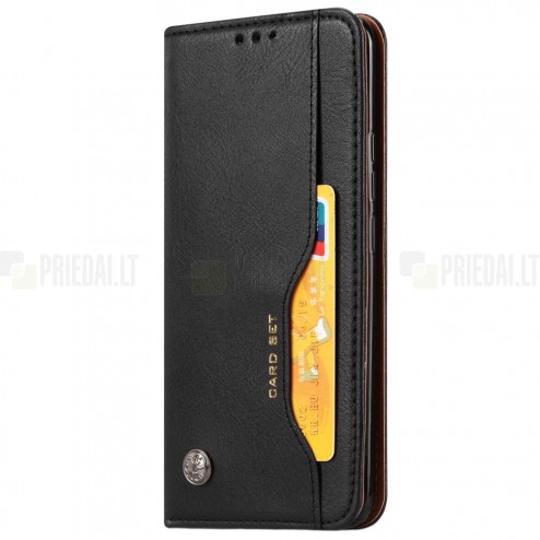 Greznais „Comma“ sērijas ādas atvērams melns Xiaomi Redmi Note 9 Pro futrālis