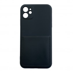 „Card Slot“ cieta silikona (TPU) apvalks - melns (iPhone 11)