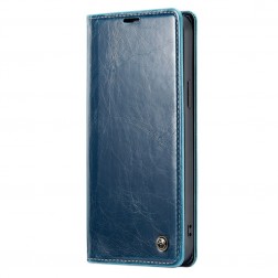 „CaseMe“ Leather solīds atvēramais ādas maciņš - zils (iPhone 14)