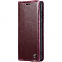 "CaseMe" Leather solīds atvēramais ādas maciņš - bordo (iPhone 16)