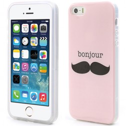 „Bonjour Moustache“ apvalks - rozs (iPhone 5 / 5S / SE 2016)