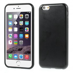 Cieta silikona (TPU) apvalks ar ādas atdarinājumu - melns (iPhone 6 / 6s)