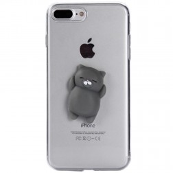 „Squezy“ Grey Cat cieta silikona (TPU) apvalks - dzidrs (iPhone 7 Plus / 8 Plus)