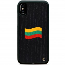 „Crafted Cover“ dabīga koka melns apvalks - Lietuvas karogs (iPhone X / Xs)