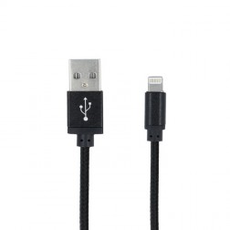 „Forever“ Nylon Lightning USB vads - melns (1 m.)