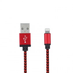 „Forever“ Nylon Lightning USB vads - sarkans (1 m.)