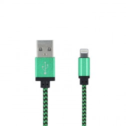 „Forever“ Nylon Lightning USB vads - zaļš (1 m.)