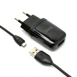 „HTC“ sienas lādētājs - melns (1 A) + micro USB vads