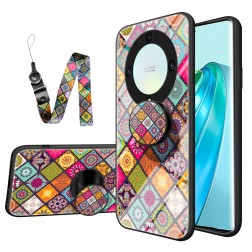 „Pattern“ cieta silikona (TPU) apvalks - krāsains + telefona virviņa + turētājs (Honor X9a)