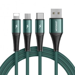 „JOYROOM“ 3-in-1 micro USB + Type-C + Lightning vads - zaļš (1.2 m. / 3A)
