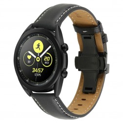 „Leather“ viedā pulksteņa ādas siksniņa - melns (Huawei Watch GT 3 Pro / Samsung Galaxy Watch 3 / Garmin Venu 2)