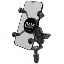 „RAM Mounts“ X-Grip telefona turētājs motociklam (piestiprinās pie stūres dakšas cilindriskā cauruma) - melns