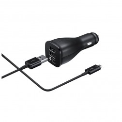 „Samsung“ Dual Port Fast Charging autolādētājs - melns + Type-C USB vads (15W)
