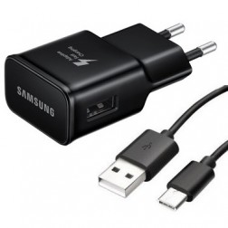 „Samsung“ Fast Charge EP-TA20EBE sienas lādētājs (2 A) - melns + USB Type-C vads