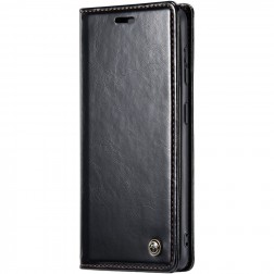 „CaseMe“ Leather solīds atvēramais ādas maciņš - melns (Galaxy A55)