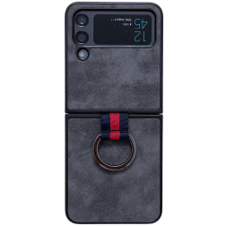 "Kadem" Ring Kickstand cieta plastmasa apvalks - melns (Galaxy Z Flip4)