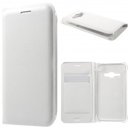 „Smart Wallet“ atvēramais ādas maciņš - balts (Galaxy J1 2016)