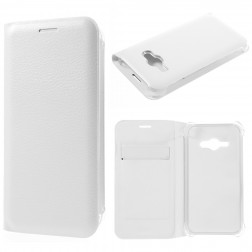 „Smart Wallet“ atvēramais ādas maciņš - balts (Galaxy J1 Ace)
