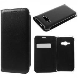 „Smart Wallet“ atvēramais ādas maciņš - melns (Galaxy J1 Ace)