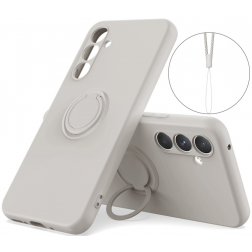 "Dechen" Ring Kickstand cieta silikona (TPU) apvalks - pelēks (Galaxy S24)