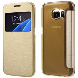 Atvēramais „View Window“ stila maciņš - zelta (Galaxy S7)
