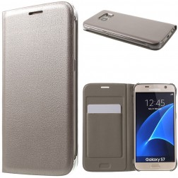 „Smart Wallet“ atvēramais ādas maciņš - zelta (Galaxy S7)