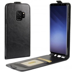 Klasisks ādas vertikāli atvēramais maciņš - melns (Galaxy S9)