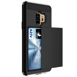 „Sliding“ Card Holder apvalks - melns (Galaxy S9)