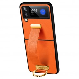 „Sulada“ Leather Kickstand ādas apvalks - oranžs (Galaxy Z Flip4)