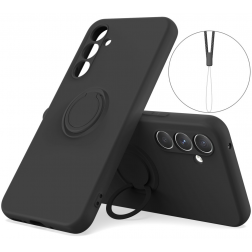 "Dechen" Ring Kickstand cieta silikona (TPU) apvalks - melns (Galaxy S25+)