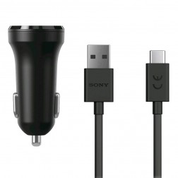 „Sony“ Dual USB autolādētājs - melns + Type-C USB vads (5V/2.4A, 5V/2.4A)