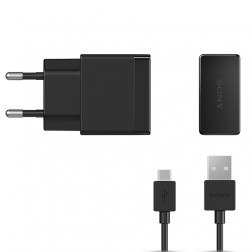 „Sony“ Quick Charger sienas lādētājs (1.5 A) - melns + micro USB vads