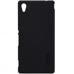 „Nillkin“ Frosted Shield apvalks - melns + ekrāna aizsargplēve (Xperia M4 Aqua)