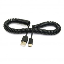 Spirāle USB Type-C vads - melns (3 m.)