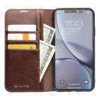 Apple iPhone 11 „QIALINO“ atvēramais ādas brūns maciņš - maks