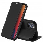Apple iPhone 12 (12 Pro) Dux Ducis Skin X sērijas melns ādas atvērams maciņš