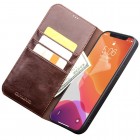 Apple iPhone 12 (12 Pro) „QIALINO“ atvēramais ādas brūns maciņš - maks
