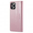 Apple iPhone 13 Pro „CaseMe“ Leather solīds atvēramais ādas rozs maciņš - maks