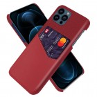 Apple iPhone 13 Pro Max „KSQ“ Shell sarkans ādas apvalks ar iebūvētu karšu turētāju