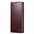 Apple iPhone 14 „CaseMe“ Leather solīds atvēramais ādas bordo maciņš - maks