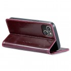 Apple iPhone 14 „CaseMe“ Leather solīds atvēramais ādas bordo maciņš - maks