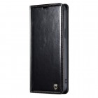 Apple iPhone 14 „CaseMe“ Leather solīds atvēramais ādas melns maciņš - maks