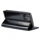 Apple iPhone 14 „CaseMe“ Leather solīds atvēramais ādas melns maciņš - maks