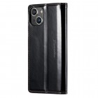 Apple iPhone 14 „CaseMe“ Leather solīds atvēramais ādas melns maciņš - maks