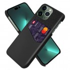 Apple iPhone 14 Pro Max „KSQ“ Shell melns ādas apvalks ar iebūvētu karšu turētāju