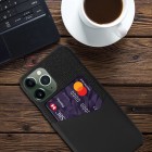 Apple iPhone 14 Pro Max „KSQ“ Shell melns ādas apvalks ar iebūvētu karšu turētāju
