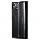 Apple iPhone 15 „CaseMe“ Leather solīds atvēramais ādas melns maciņš - maks