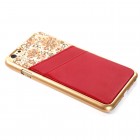 Apple iPhone 6 (6s) sarkans puķains ādas apvalks ar iebūvētu karšu turētāju