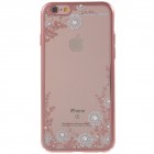 Apple iPhone 6S elegants „Kavaro“ Flowers dzidrs (caurspīdīgs) rozs plastmasas apvalks ar kristāliem